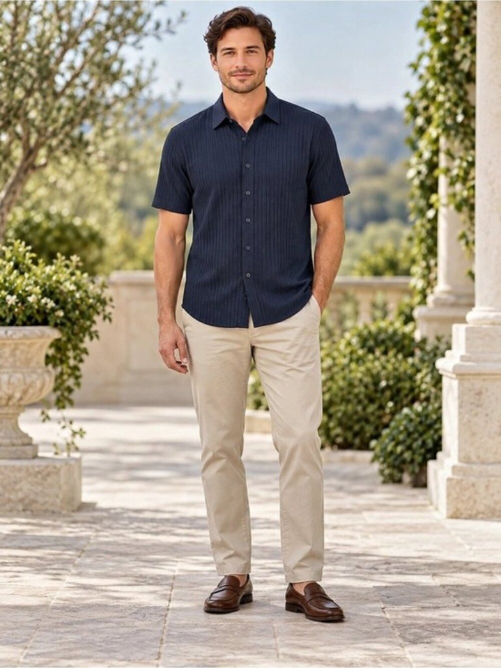 THOM AARON Textured Short Sleeve Shirt in Blue Size Medium Like New
